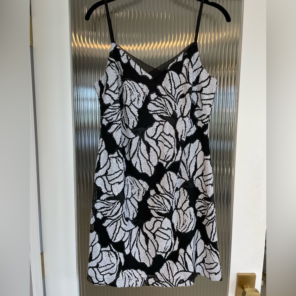 White House Black Market Black and White Floral Slip Dress